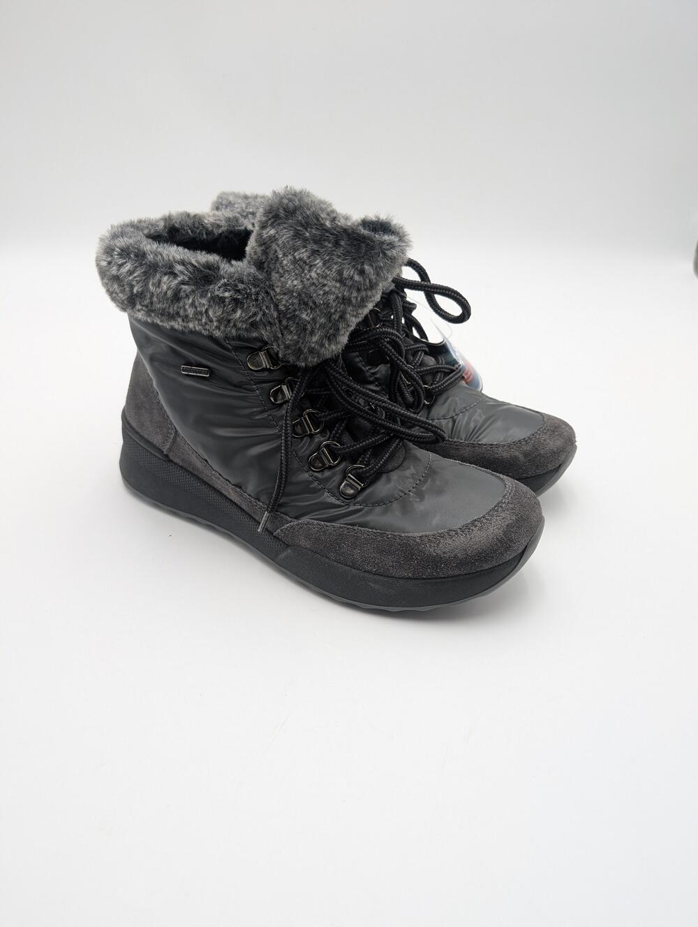 Romika Snow Boots Womens Size 6.5 Gray TopDryTex Ankle Faux Fur Wedge Waterproof